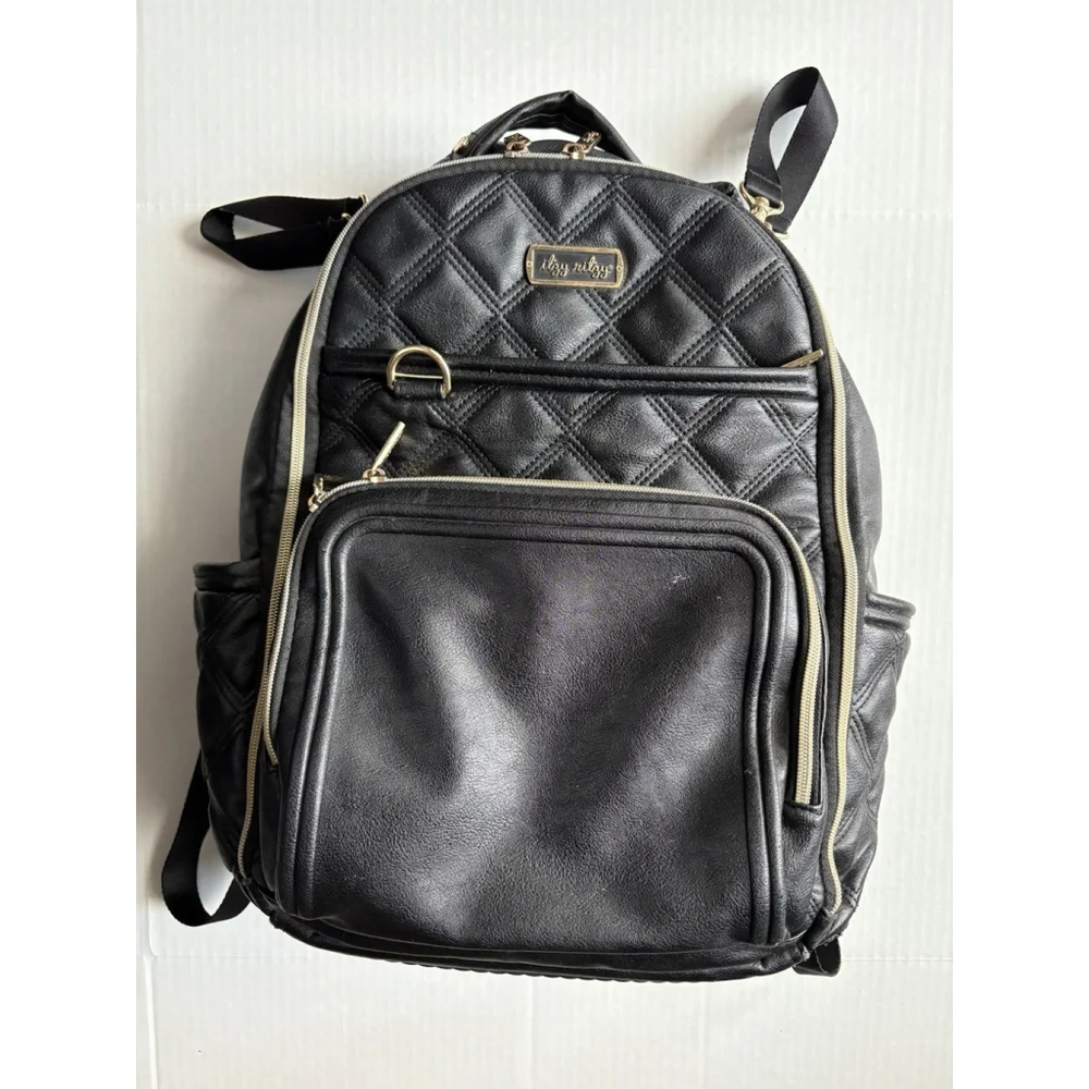 Itzy Ritzy Boss Backpack Diaper Bag Black with Gold Hardware Quilted